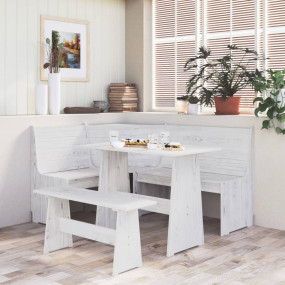 Corner Bench White Solid pinewood 59.4 in Reversible
