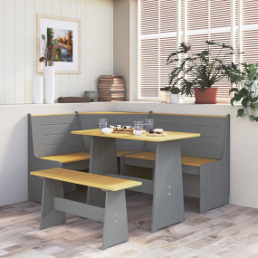 Corner Bench Honey Brown and Grey Solid Pine Interchang...