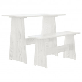 Dining Table With Bench White Solid pine wood Medium Du...