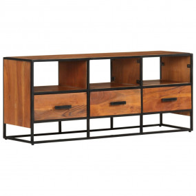 TV Cabinet Honey Brown, Black Solid Acacia Wood, Powder...