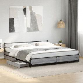 Bed Frame Gray Sonoma Engineered wood, steel Double Bed...