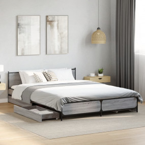 Bed Frame Grey Sonoma Engineered wood King Size Bed Fra...