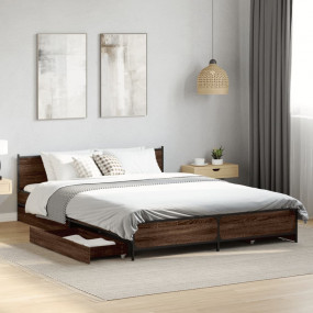 Bed Frame Brown Oak Engineered wood, Steel King Size Be...