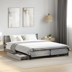 Bed Frame Gray Sonoma Engineered wood Double Size Bed F...