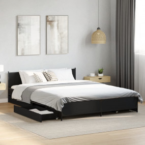 Bed Frame Black Engineered wood, Metal Double Bed Frame
