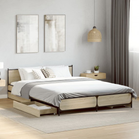 Bed Frame Sonoma Oak Engineered Wood 47.2 x 78.7 in Bed...
