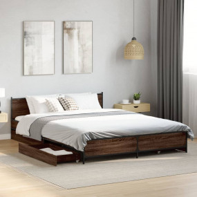 Bed Frame Brown Oak Engineered Wood Full Bed Frame Rect...