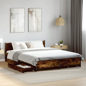 Bed Frame Smoked Oak Engineered Wood, Steel Double Bed ...