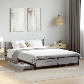 Bed Frame Grey Sonoma Engineered wood, Steel Double Sto...