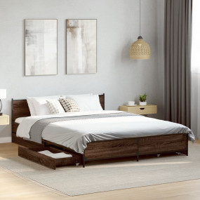 Bed Frame Brown Oak Engineered Wood, Steel Small Double...