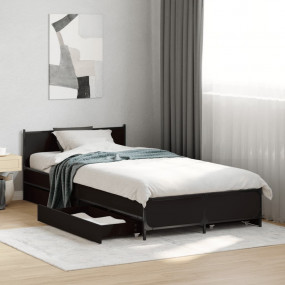 Bed Frame Black Engineered Wood Twin Bed Frame Rectangu...