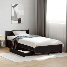 Bed Frame Black Engineered Wood Single Bed Frame Rectan...