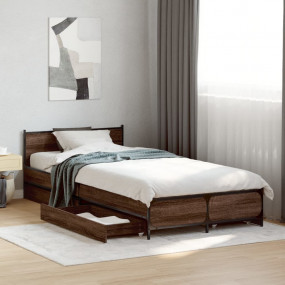 Bed Frame Brown Oak Engineered Wood Twin Bed Frame Rect...