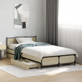 Bed Frame Sonoma Oak Engineered Wood, Steel Small Singl...