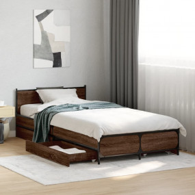 Bed Frame Brown Oak Engineered Wood, Steel Small Single...