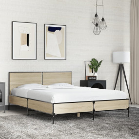 Bed Frame Sonoma Oak Engineered Wood Full Bed Frame Rec...