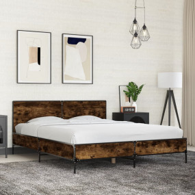 Bed Frame Smoked Oak Engineered Wood King Size Modern B...