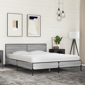 Bed Frame Gray sonoma Engineered wood, Metal, Plywood K...