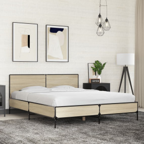 Bed Frame Sonoma oak Engineered wood, metal, plywood Fu...