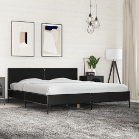 Bed Frame Black Engineered Wood, Metal, Plywood Super K...