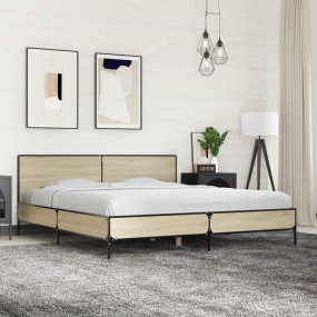 Bed Frame Sonoma Oak Engineered wood, metal, plywood Su...