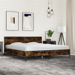 Bed Frame Smoked Oak Engineered Wood, Metal Super King ...
