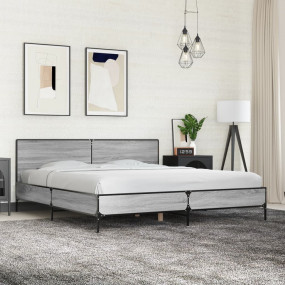 Bed Frame Grey Sonoma Engineered Wood, Metal, Plywood S...