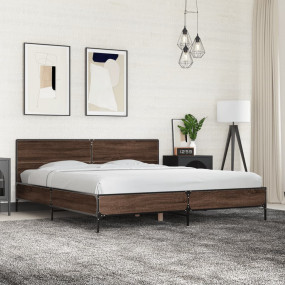 Bed Frame Brown Oak Engineered wood, Metal, Plywood Sup...