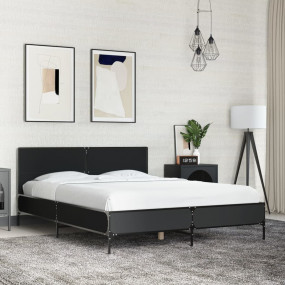 Bed Frame Black Engineered wood and metal frame, plywoo...