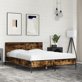 Bed Frame Smoked Oak Engineered wood, metal, plywood Sm...