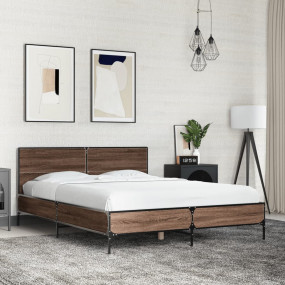 Bed Frame Brown Oak Engineered wood, Metal, Plywood Sma...