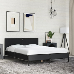 Bed Frame Black Engineered Wood & Metal, Plywood Slats ...