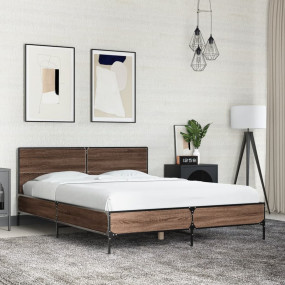 Bed Frame Brown Oak Engineered wood Double Modern Bed F...