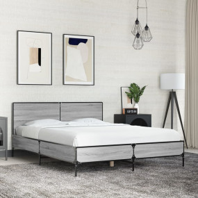 Bed Frame Grey Sonoma Engineered wood, metal, plywood D...