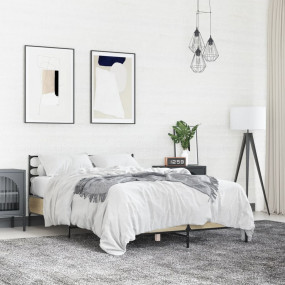 Bed Frame Sonoma Oak Engineered wood, metal, plywood Fu...