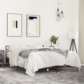 Bed Frame Smoked Oak Engineered Wood, Metal King Bed Fr...