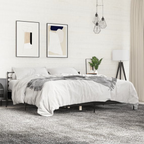 Bed Frame Black Engineered Wood, Metal, Plywood Super K...