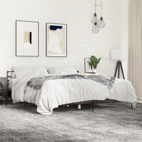 Bed Frame Brown Oak Engineered Wood, Metal, Plywood Sup...