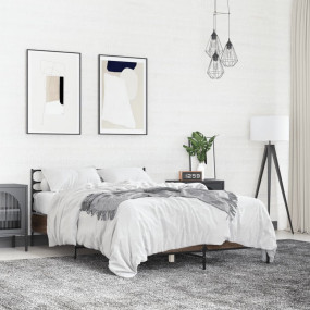 Bed Frame Brown Oak Engineered Wood 53.1x74.8 in Double...