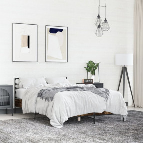 Bed Frame Smoked Oak Engineered wood, Metal 55.1 x 74.8...