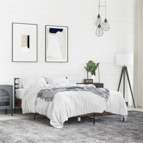 Bed Frame Brown oak Engineered wood, metal, plywood Ful...