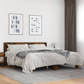 Bed Frame Smoked Oak Engineered wood, metal 79.9x79.9 i...