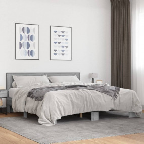 Bed Frame Grey sonoma Engineered wood, Metal, Plywood D...