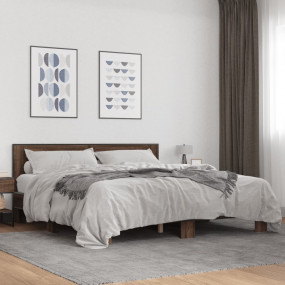 Bed Frame Brown oak Engineered wood and metal Double Mo...