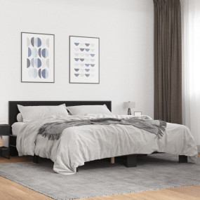 Bed Frame Black Engineered Wood and Metal Super King Du...