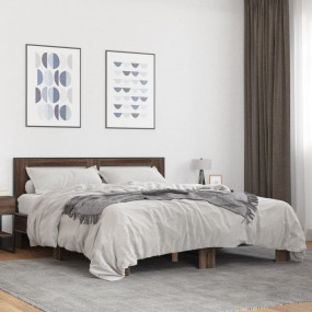 Bed Frame Brown Oak Engineered Wood, Plywood, Metal Dou...