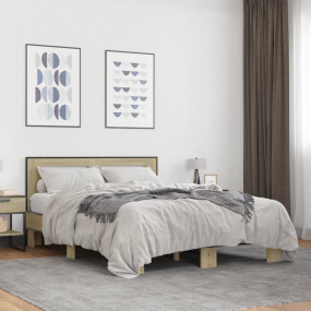 Bed Frame Sonoma Oak Engineered wood and metal with ply...