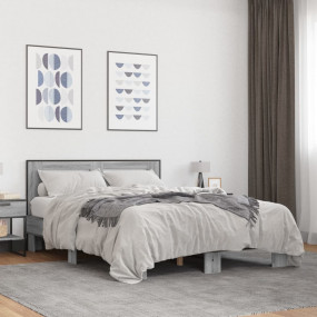 Bed Frame Gray Sonoma Engineered wood, metal, plywood F...