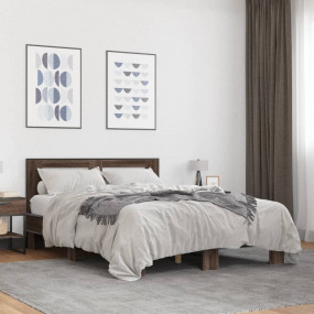 Bed Frame Brown Oak Engineered Wood and Metal