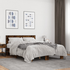 Bed Frame Smoked Oak Engineered Wood Double Durable Bed...